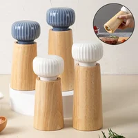 Spice Mill Salt and Pepper Grinder Refillable Shaker Manual Herbs Grinder Adjustable Ceramic Core Wooden Bottle Kitchen Tools