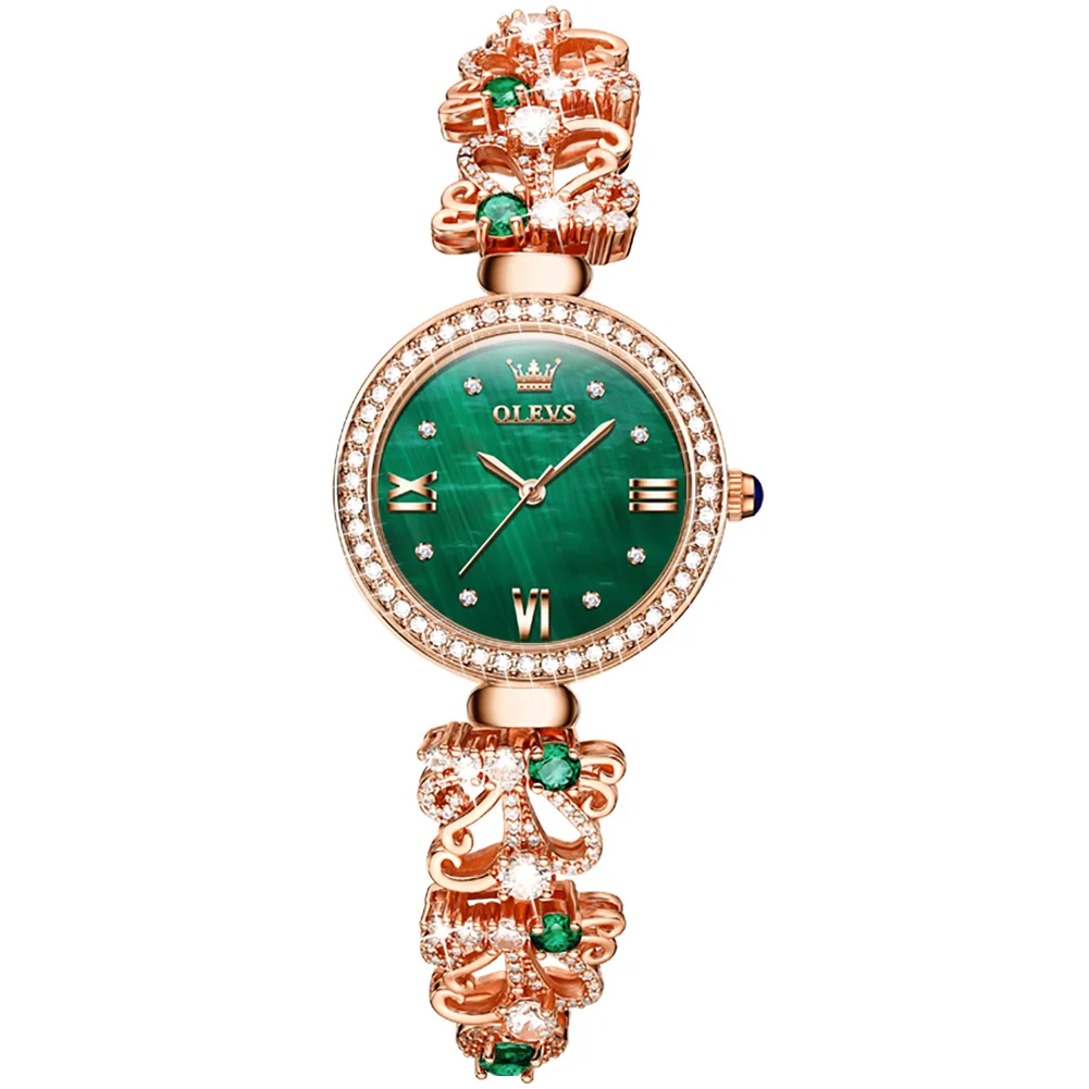 

OLEVS Women's Watches Luxury Elegant Original Quartz Wristwatch Stainless Steel Inlaid Diamond Gemstone Watch Gift for Girl New