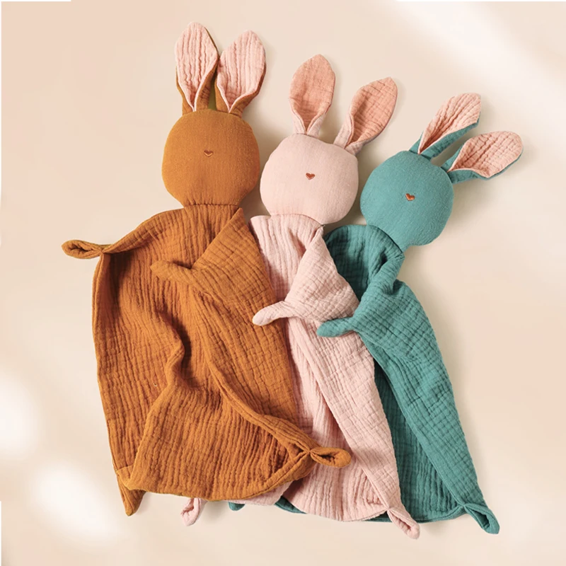 Baby Soothing Towel Muslin Cotton Infant Cartoon Handkerchief Cute Bunny Kid Sleep-help Toy Gauze Appease Doll