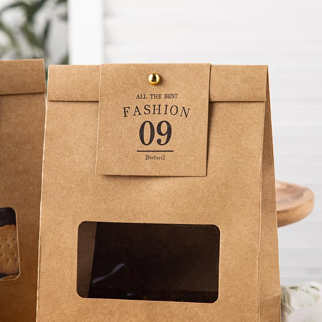 10 db Kraft Papírzacskók Átlátszó Ablakkal Esküvői Születésnapi Keresztelés Party Cukorka Sütemény Kekszcsomagoló Táska - Image 4