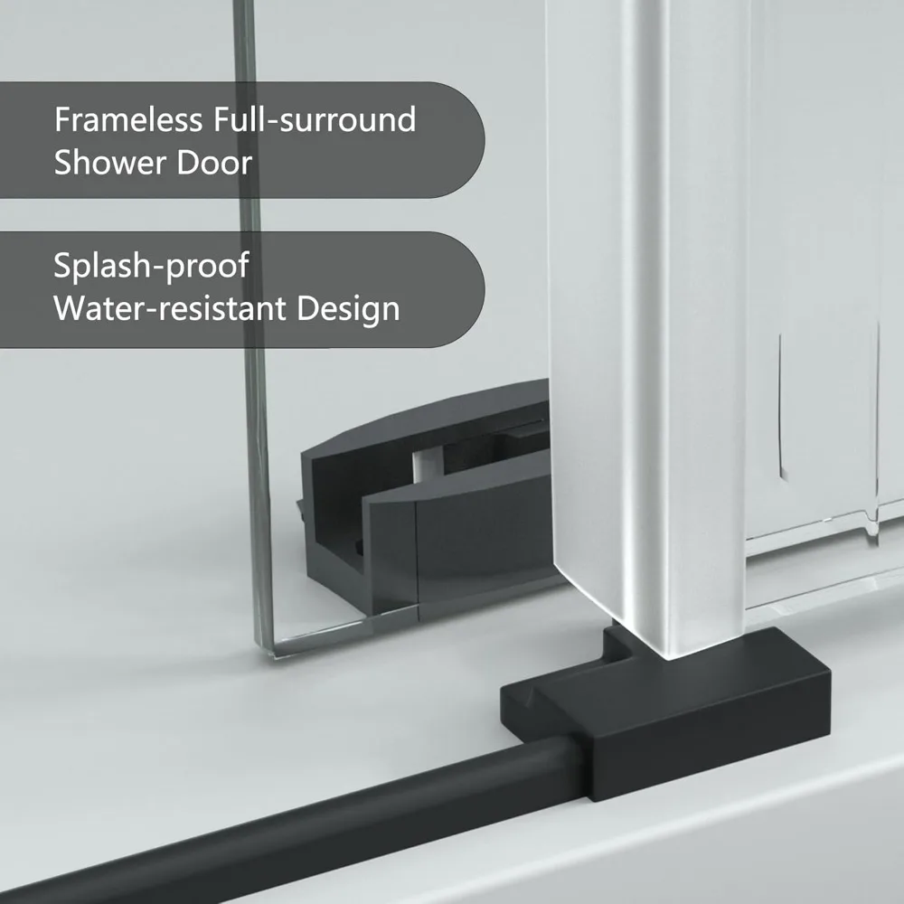 56-60" W x 76" H Frameless Shower Door, with 5/16"(8mm) Clear Tempered Glass & Seal Strip,w/Handle and Stainless Steel Hardware 3