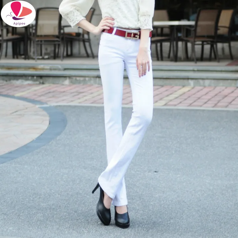 

2023 New Of Thin Candy Color Ladie's Micro- Bell-bottom Women Genuine Pants Zipper Fly Mid Waist Slim Hip Casual Women Pants