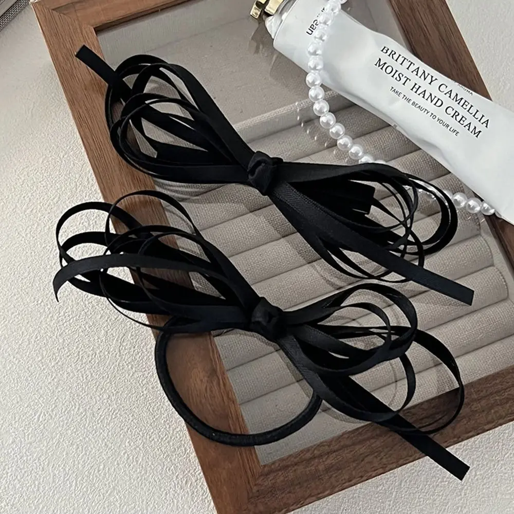 Korean Balletcore Ribbon Bow Hairpin Sweet Cute Girl Black Bowknot Hair Tie Hair Rope Spring Clip Female Hair Accessories