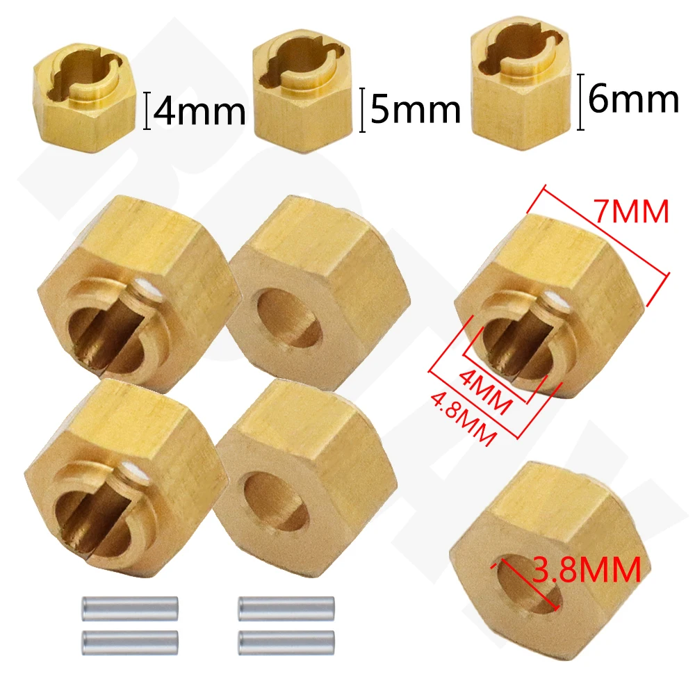 

4PCS 7mm Brass Wheel Hex Hub Extenders Adapters 4/5/6mm for 1/18 RC Crawler Car Model TRX4M Bronco Defender Parts