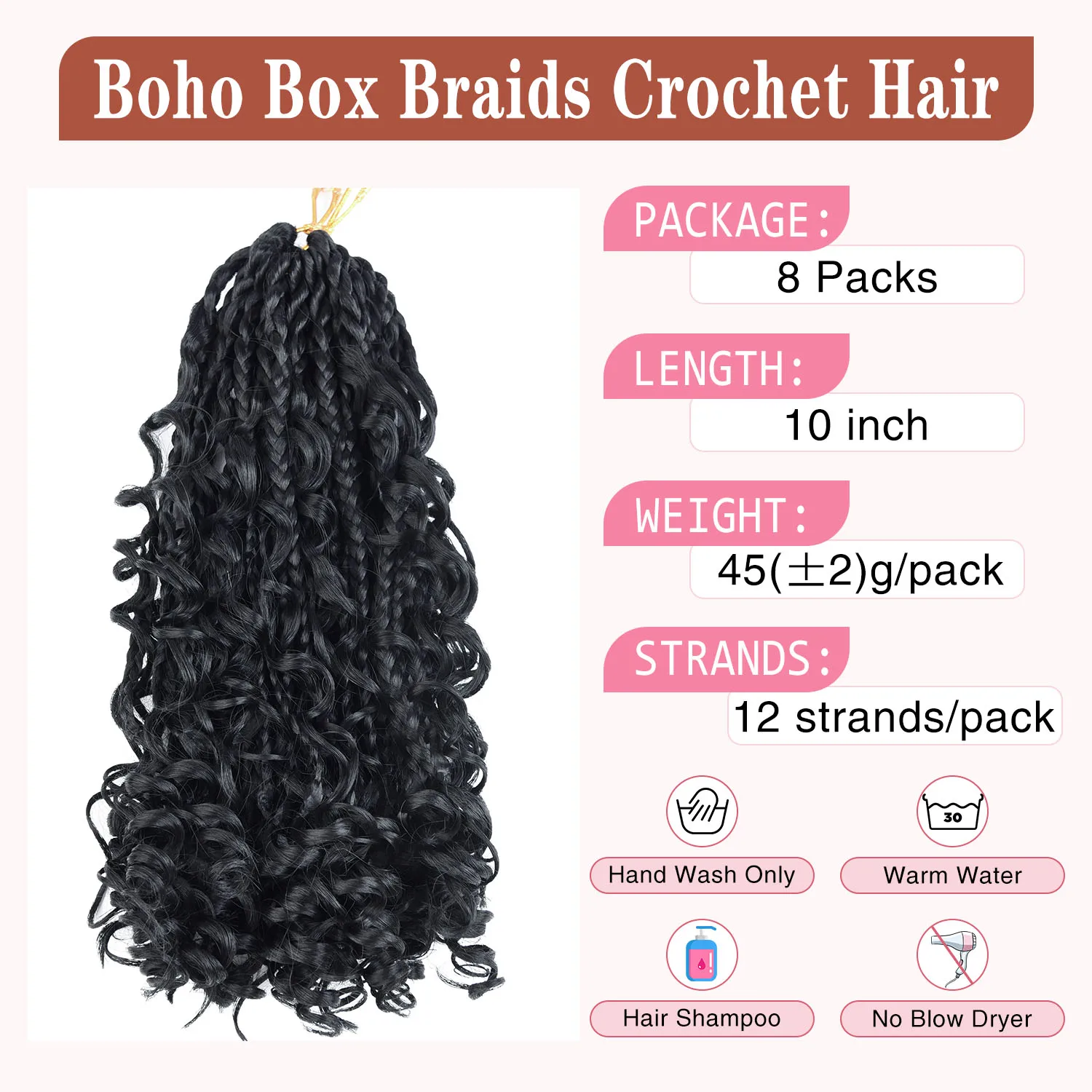 8 Packs Goddess Box Braids Crochet Hair Synthetic 10 Inch Boho Crochet Box Braids With Curl Ends Box Braids Hair Extensions 4