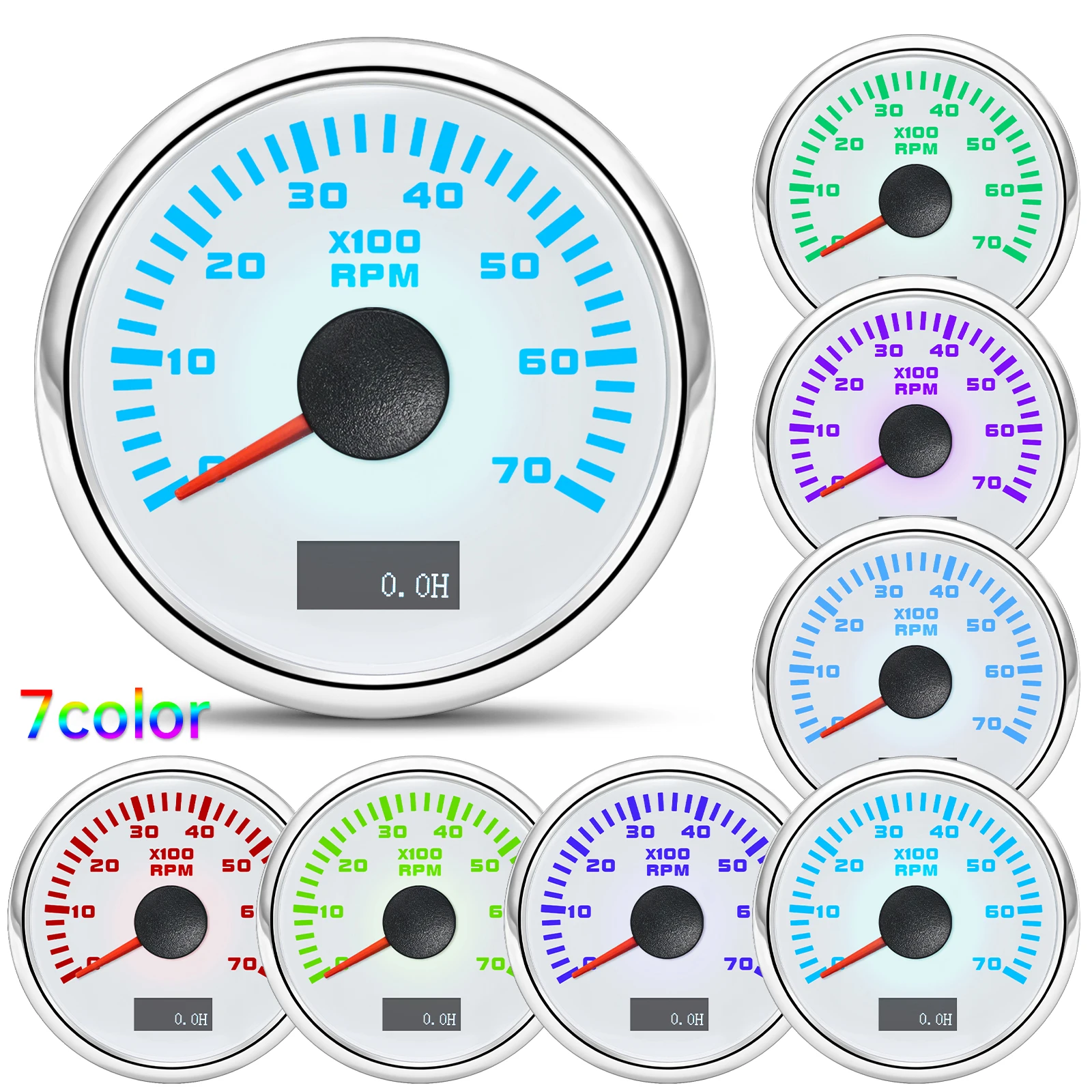 Waterproof 2" 52mm Tachometer 7 Color Backlight 3000/4000/6000/7000/8000 RPM Tacho Gauge Marine Car Truck 9-32V engine tachometer tachometer gauge tachometer meter