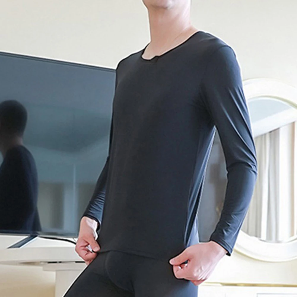 

Undershirt Mens Undershirt Men\\'s Seamless Thermal Underwear Shirt Tops Ice Silk Long Johns T Shirt Nightwear M 3XL