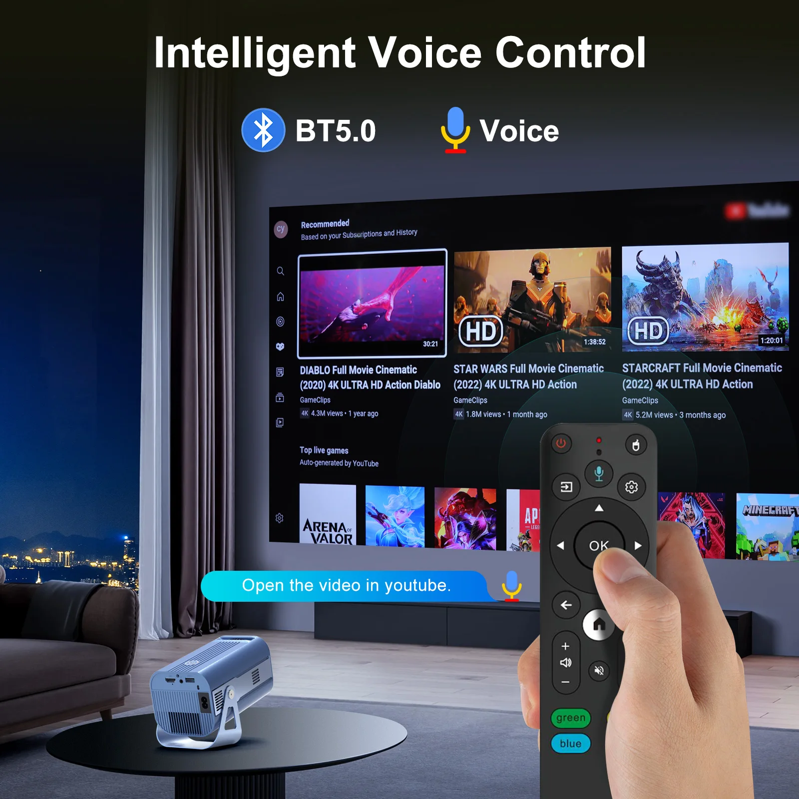 H96 MAX B11 Portable Android 11 Smart Projector 720P Resolution 4K Video Decoding 200ANSI BT5.0 Wifi6 180&deg; Rotable Projector