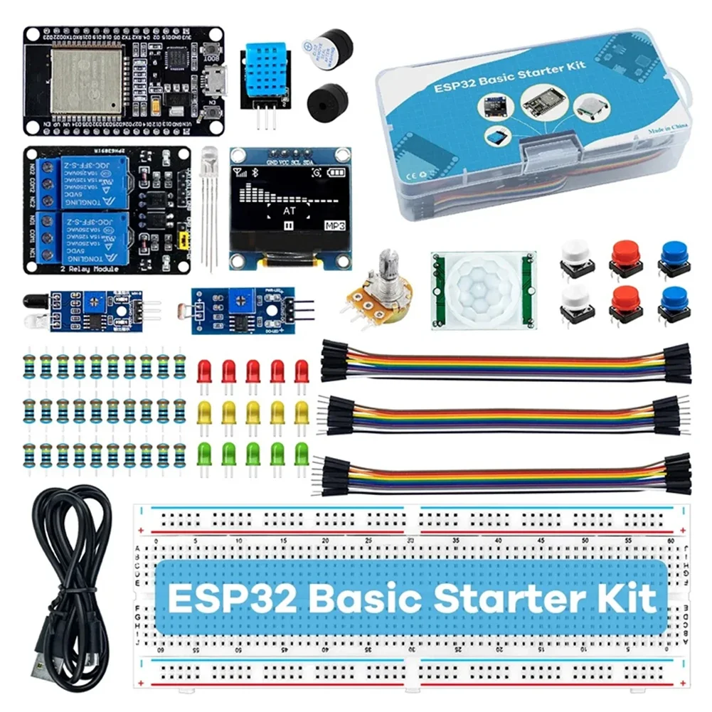 ESP32 ESP-32S WIFI IOT 개발 보드용 기본 학습 스타터 키트(스토리지 박스, 포토레지스터 모듈, PIR 모션 센서 포함)