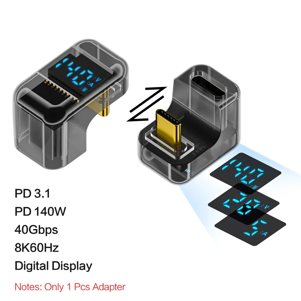 Right Angle U-Shaped USB C Adapter - 40Gbps Data Transfer, 140W Power Delivery, USB4.0, 8K Video Support