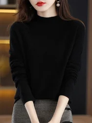 Women's Luxurious Merino Wool Cashmere Turtleneck Sweater - Cozy Long Sleeve Knit Pullover - M (Black)