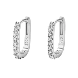 Elegant 925 Sterling Silver Crystal Hoop Earrings (Silver)