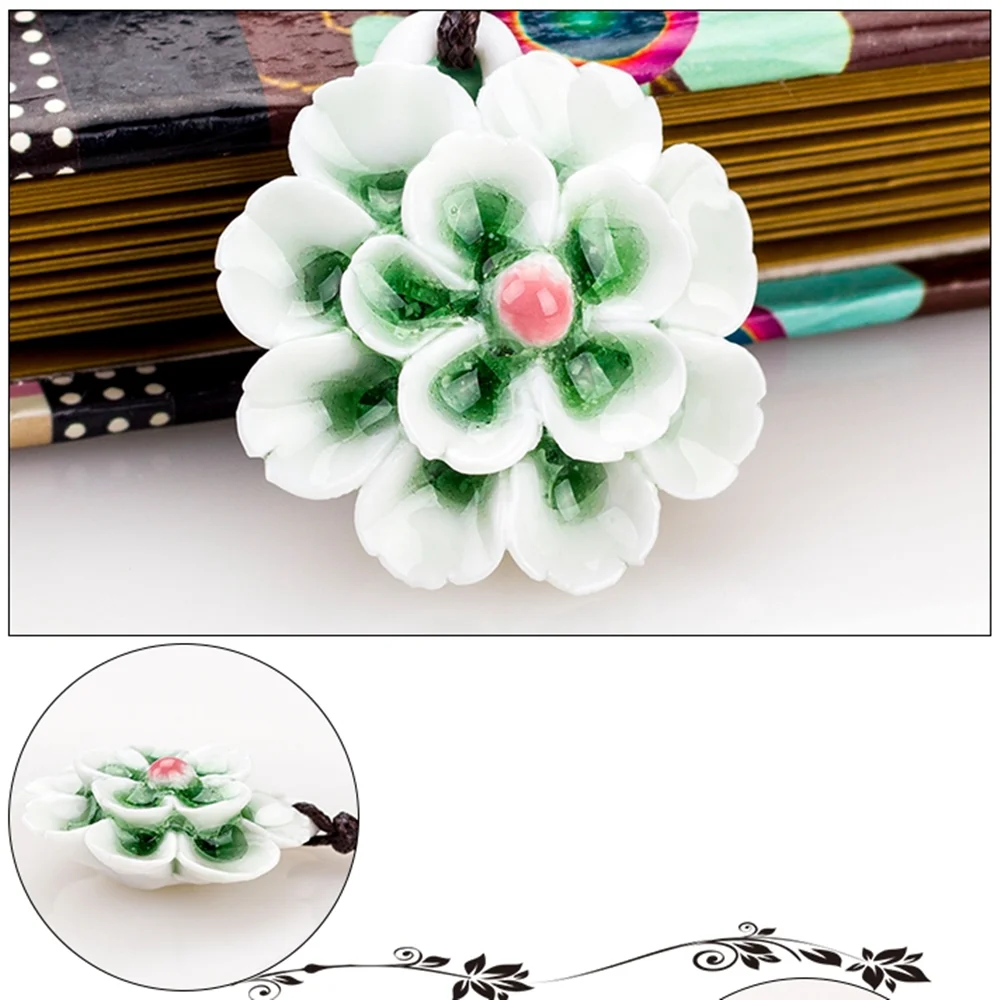 Jingdezhen Ceramic Pendant National Wind Necklace Blue and White Porcelain Bauhinia Lotus Hand-kneaded Sweater Chain