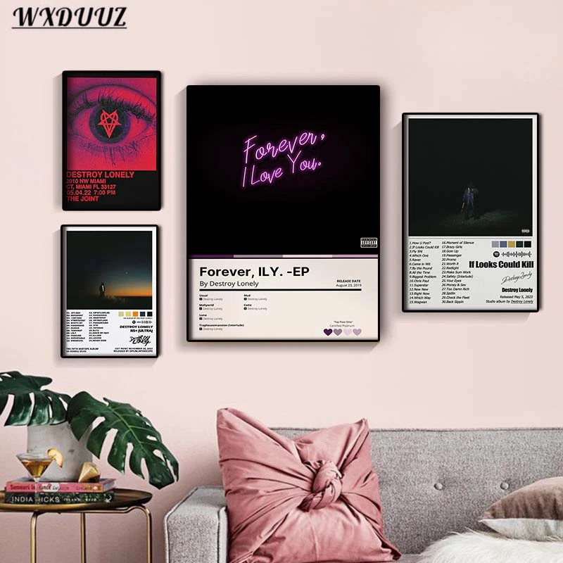 

80s Nordic Pop Hip Hop Rapper Music Album Poster Destroy Lonely NS Single Ep Forever I Love You Canvas Print Wall Art Room Decor