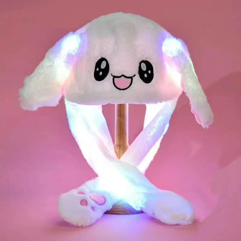 Anime Labubu Monster Ear Moving Hat Glowing Cute Ear Hat Plush Cosplay Party Funny Cartoon For Kids Christmas Birthday Gift