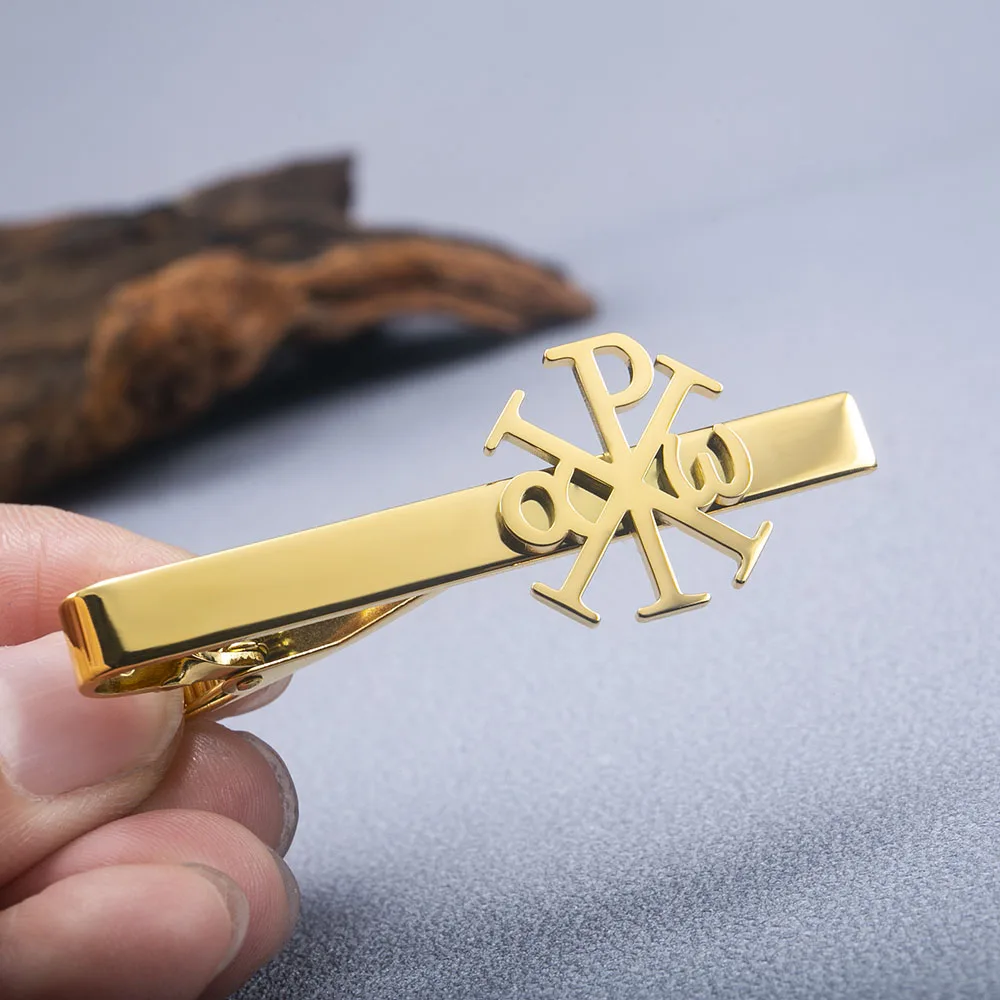 Classic Chi-Rho Alpha Omega Christian Cross Tie Clip In Acciaio Inox Mens Suit Cravatta Clip Simboli Religiosi Amuleto Gioielli