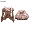 Japanese Sweet Lolita 2 Piece Sets Women Retro Off Shoulder Bow Blouse Tops Plaid Cake Mini Skirt Girls Kawaii Y2k Slim Outfits 5