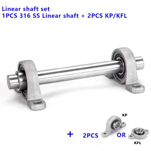 1PC 316SS แกน Linear Rail SHAFT OD 8 10 12 15 20 มม.2PC KP/KPL Bore Ball แบริ่งหมอนบล็อกติดตั้งสนับสนุนโลหะผสมสังกะสี 1