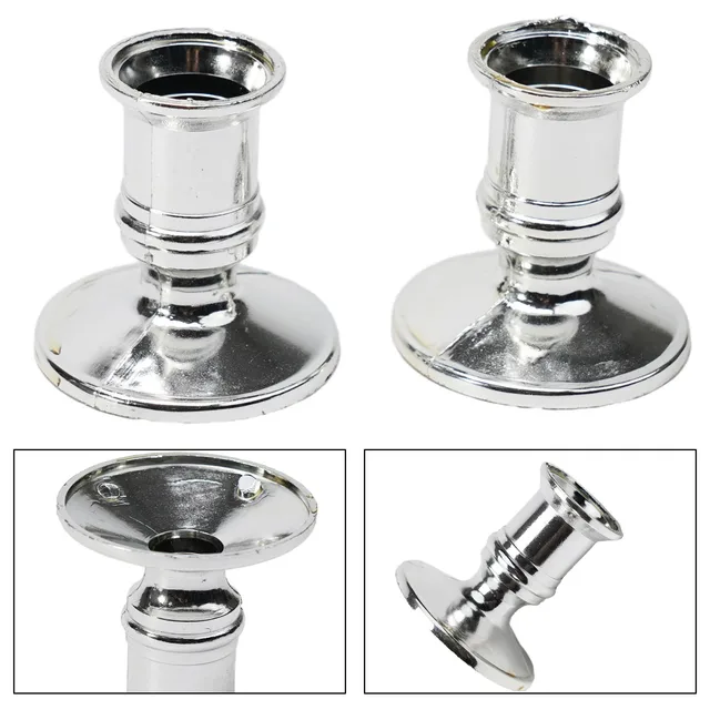 Candle Candle Holders Silver Plated 2pcs Candle Base Candlestick Plastic Portable Practical Replacement Standard 2