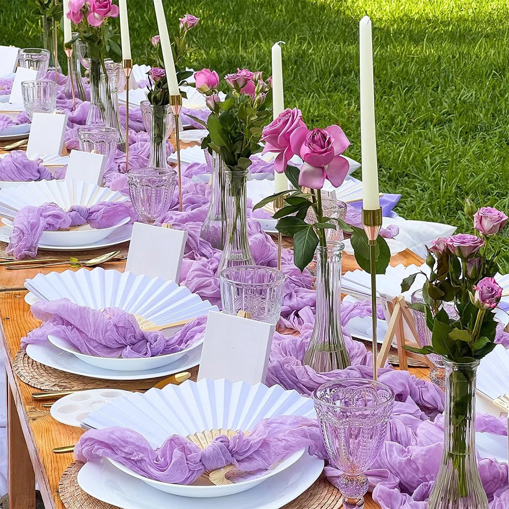 Lilac Purple Boho Rustic Gauze Table Runner for Wedding and Event Decoration