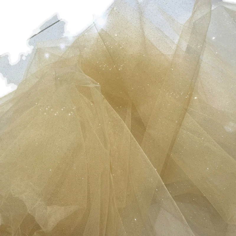 Purple Champagne Fine Glitter Crystal Mesh Tulle Wedding Dress Fabric