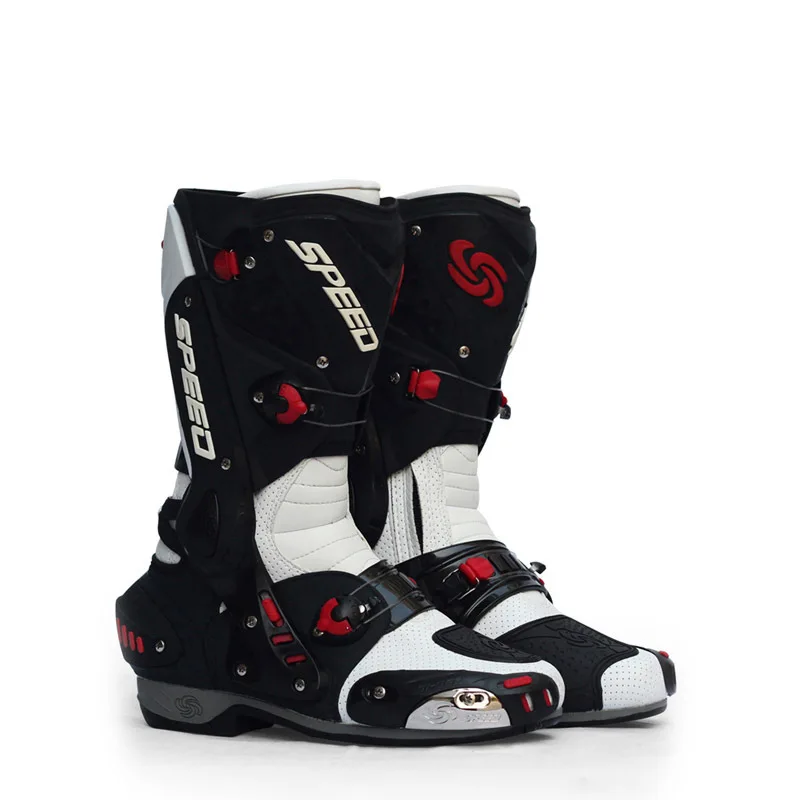 

Professional Racing Boots Motorcycle Shoes Riding Anti Fall Red White Black