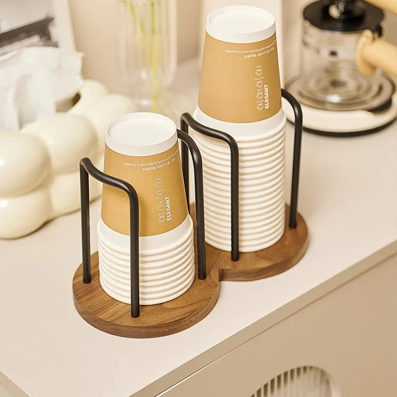 Disposable Cup Storage Holder Rack Shelf Water Tea Cups Wood Dispenser with Longer Stick Mug Display Stand Organizer Supplies cup storage holder paper cup dispenser