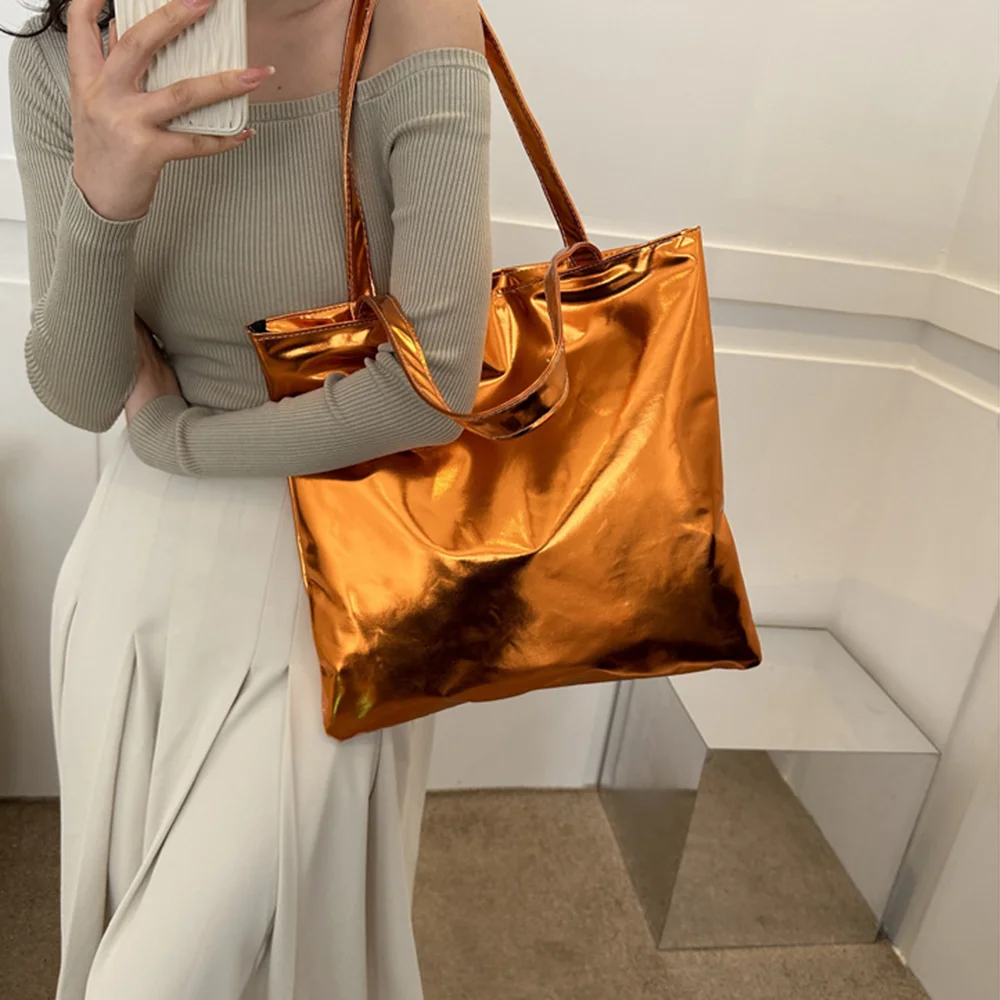 Chic Colorful Shiny Handbag Women Underarm Bag Simple Pu Leather Totes Bags Women Shopping Party Shoulder Bag Y2k Girls Clutch