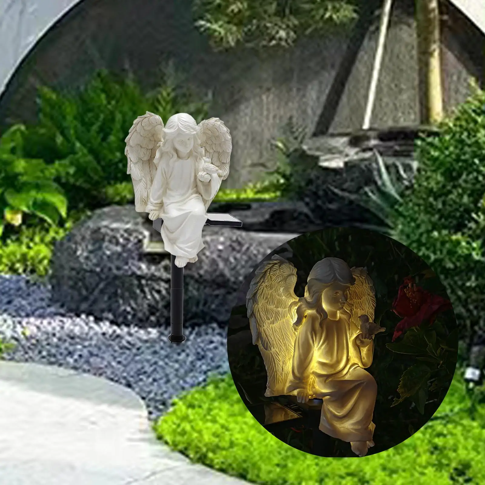 

Садовая Статуя Ангела на солнечной батарее, Декоративная скульптура с колышками, украшение для крыльца, заднего двора, дорожки, ландшафта, украшение для дома