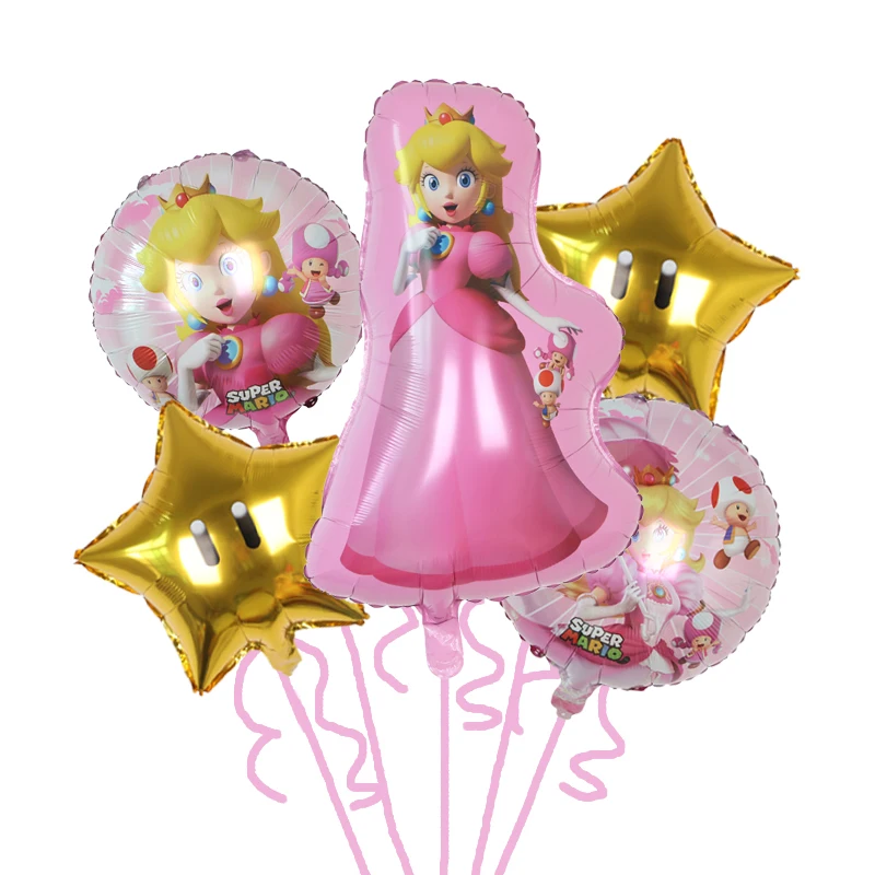 thumbnail image 1 of juego de globos de aluminio de princesa Peach rosa de 32 pulgadas con temática de princesa de dibujos animados para decoraciones de fiesta de cumpleaños de niña, 1 of 5
