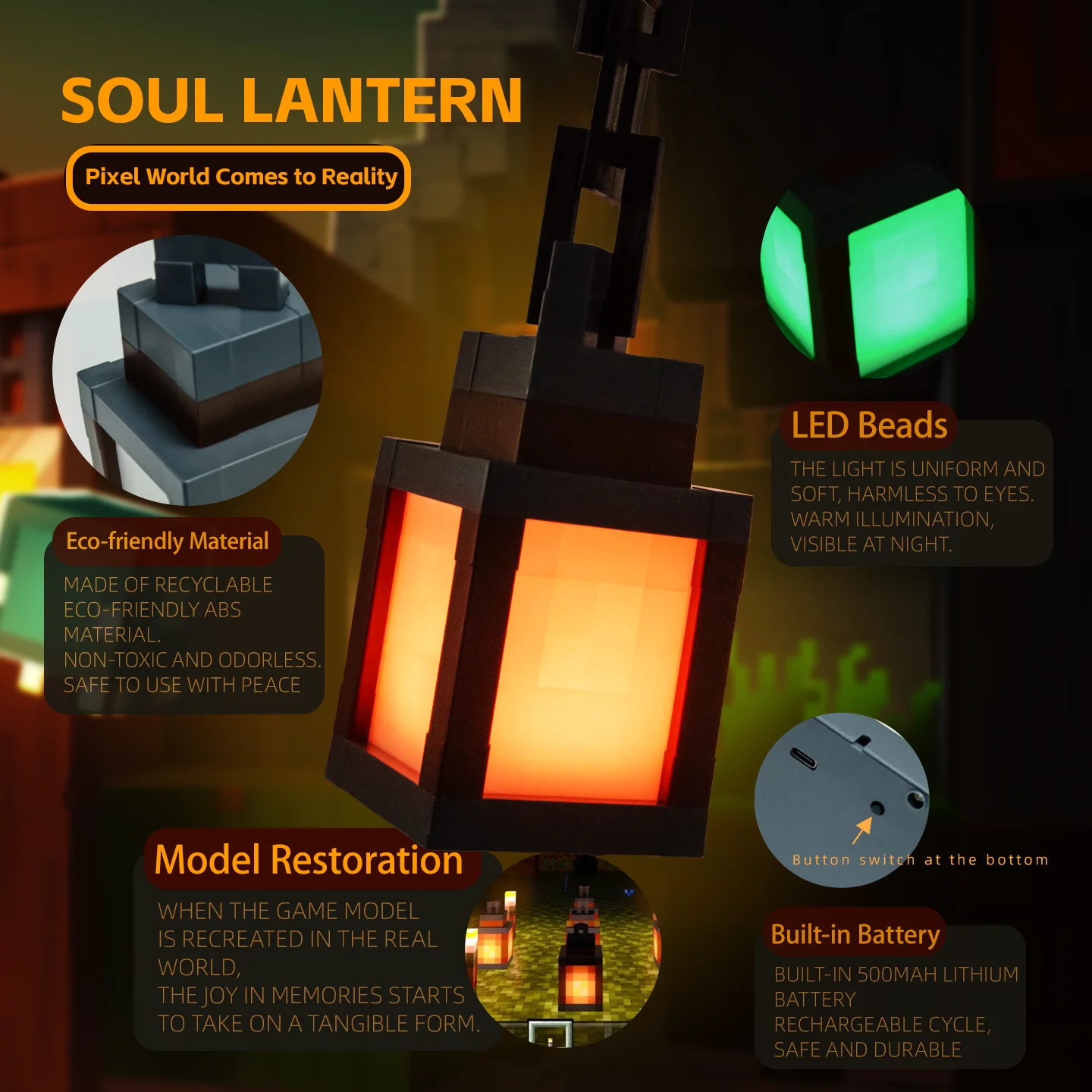 16 Colors Luminous Lantern Nightlight Game Pixel Style Atmosphere Light Rechargeable DIY Home Decor Ornament Festival Lantern 3