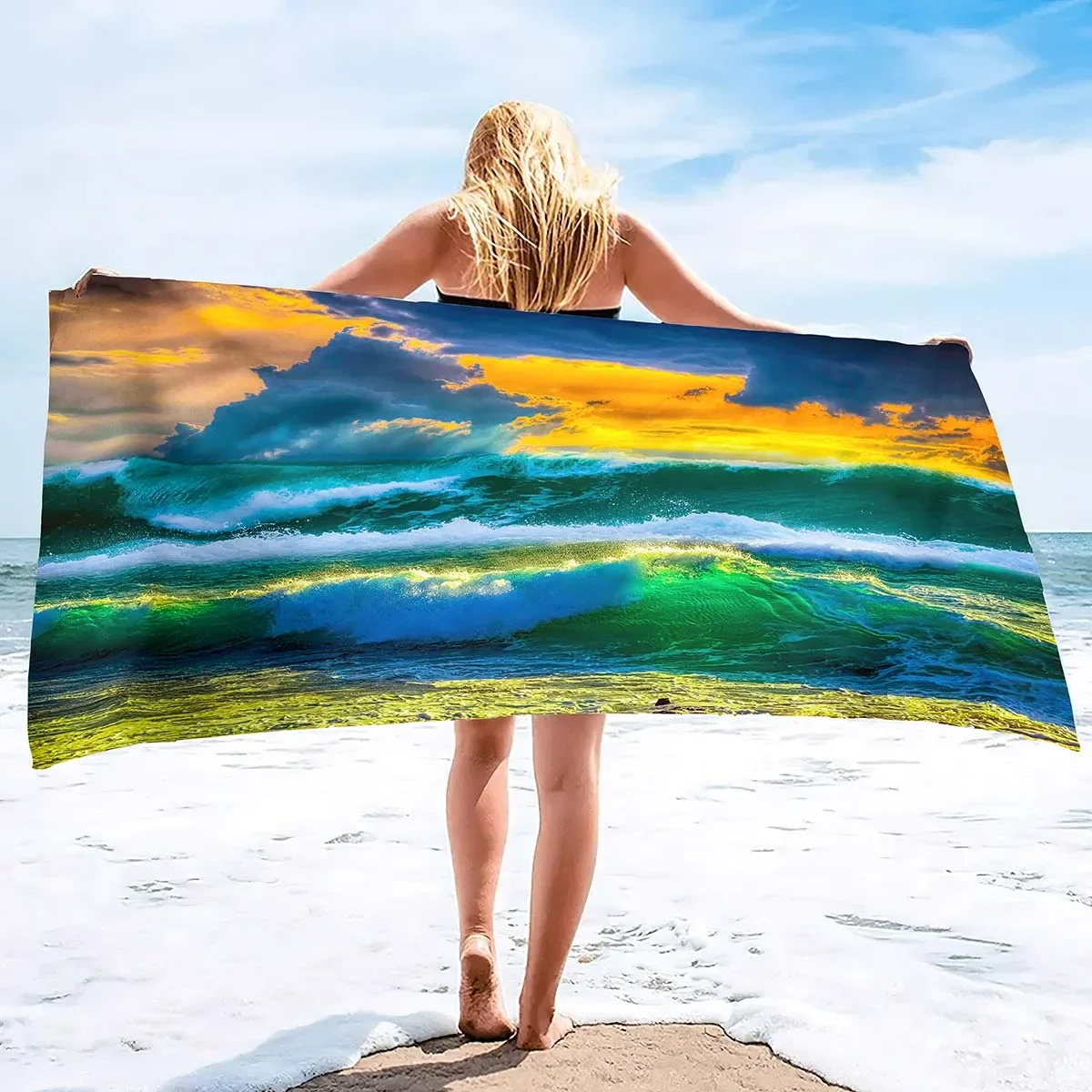 

Ocean Wave Beach Towel,Oversized Quick Dry Sand Free Proof Absorbent Lightweight Blanket Bath Towel Swim Sport Pool