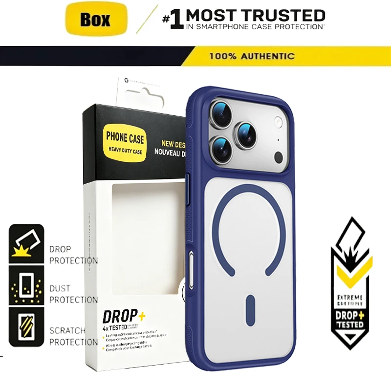 Fashion Clear Armor Shockproof Phone Case with Wireless Charging and Metal Buttons