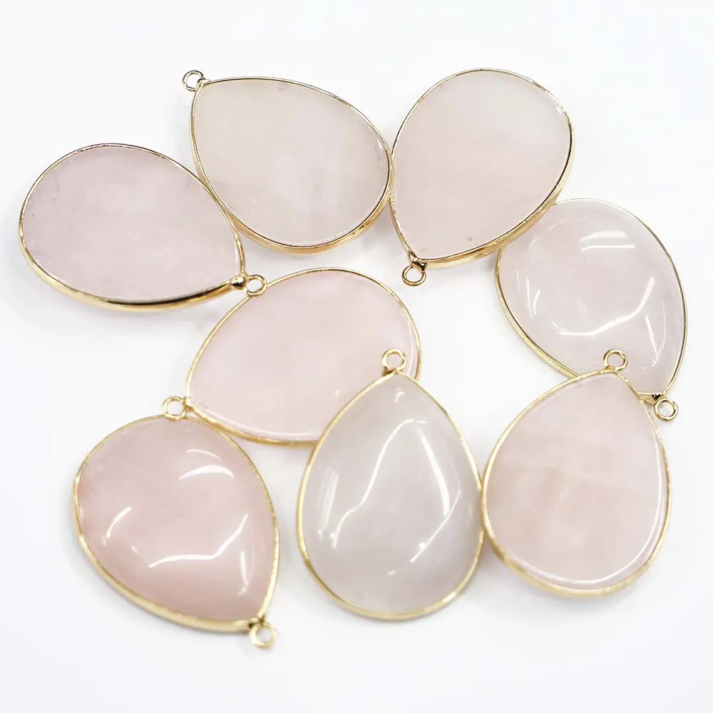 

Natural Stone Water Droplets Rose Quartz Necklace Pendant Crafts Reiki Charms DIY Jewelry Accessories Exquisite Gift Making 4Pcs