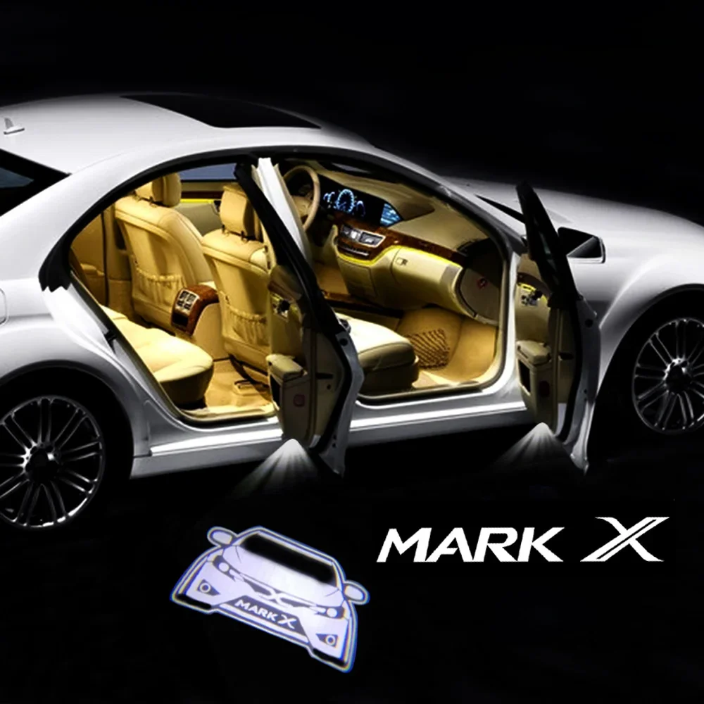 흰색 MarkX 로고 LED 카펫 조명, 환영 조명, 도요타 레이즈 프라도 아발론 자동차 스타일링, 도요타 자동차 문짝 라이트