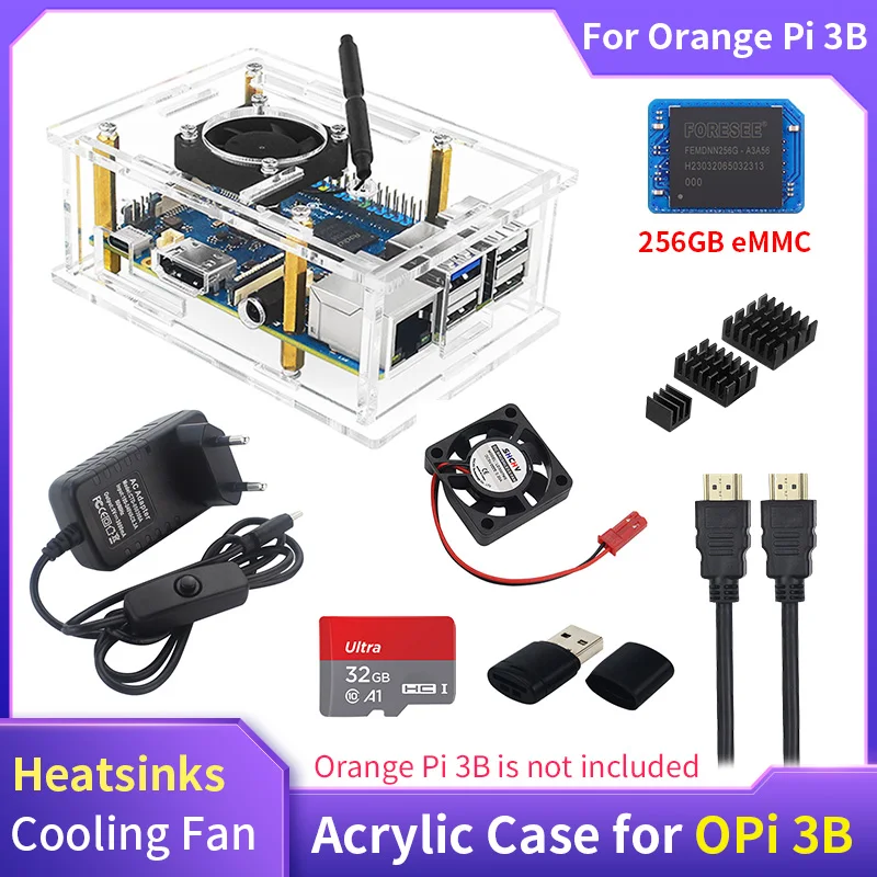Laranja pi 3b Case Acrílico Shell Transparente Refrigerador Passivo Ativo Ventilador Opcional Dissipador de Alumínio 3b