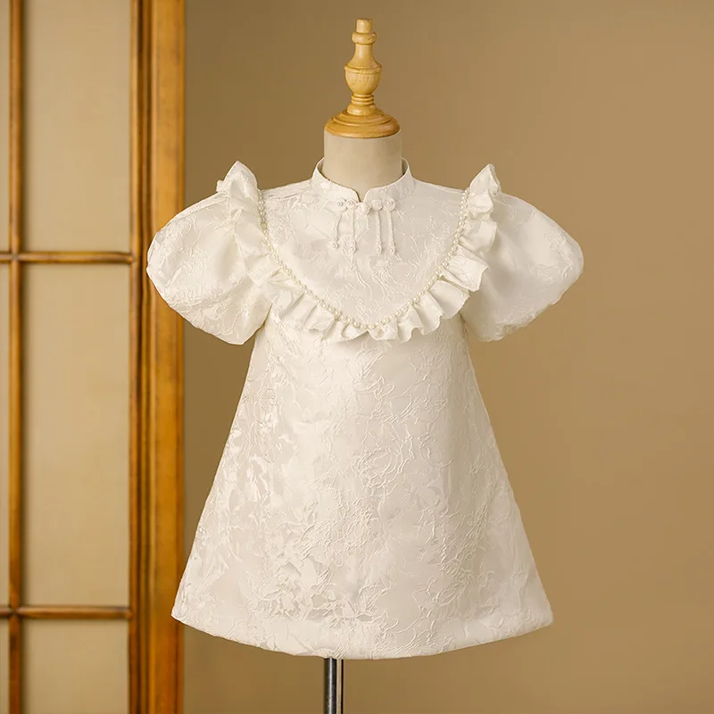 

New Baby Girls 1st Birthday Baptism Dress Kids Cute Puff Sleeve Evening Party Wedding Performance Princess Gown y1217