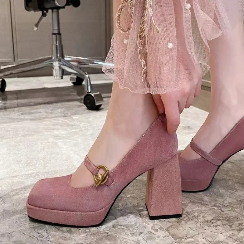 

Классические женские Туфли Мэри Джейн на высоком каблуке, осенние туфли на толстом высоком каблуке, женские сексуальные вечерние классические туфли