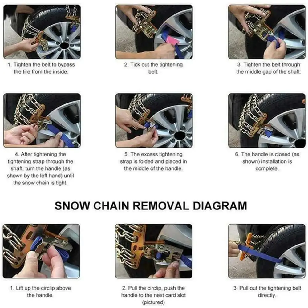 Snow Chains Car Tire Snow Chain for Winter 6 PCS Manganese Steel Auto Anti-Skid Chains Ice Mud Tires Chain Adjustable Auto Wheel