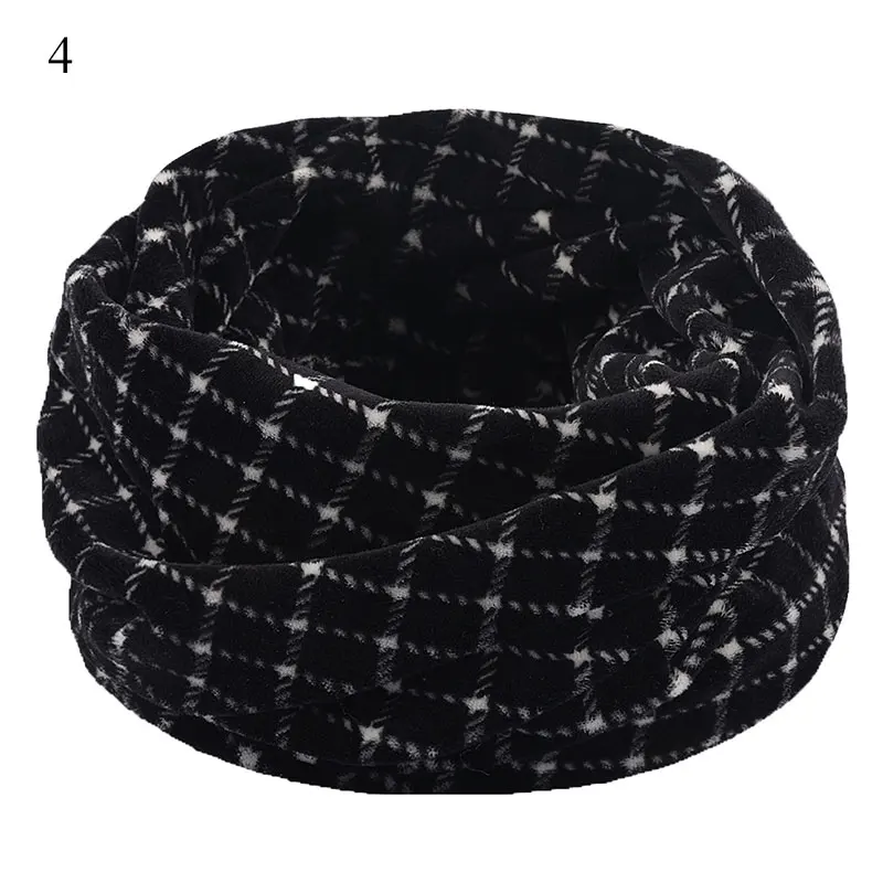 Snood Scarves Ring Men Women Unisex Winter Soft Fleece Neck Scarf Double Layer Knitted Neck Scarves Warmer Printed Vintage
