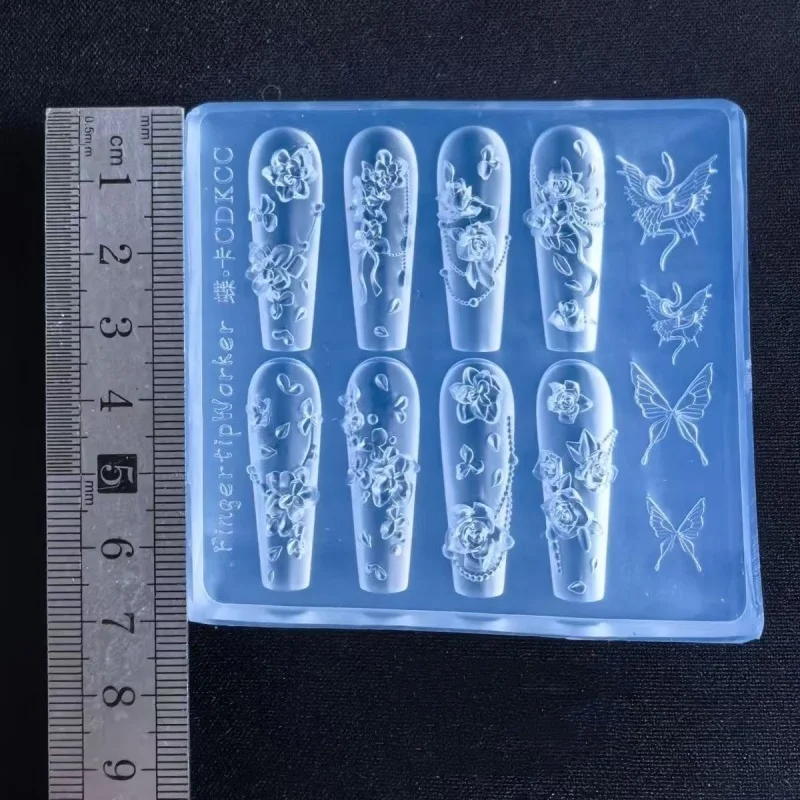 1개 나비 매듭 바다 비즈 체인 뱀 장미 해골 3D 아크릴 몰드 네일 아트 장식 DIY 실리콘 네일 템플릿 네일 몰드