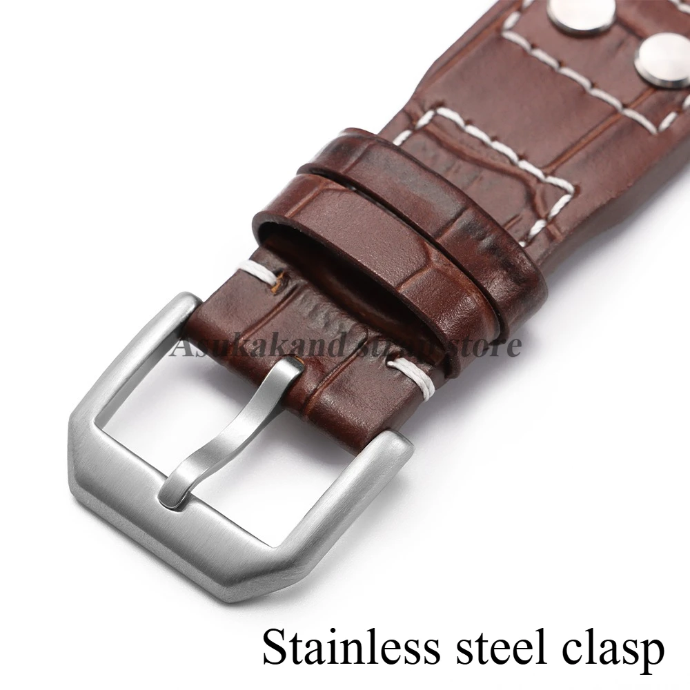 Dual-Tone Genuine Leather Watch Strap - Classic Cowhide Accessory in Black and Brown