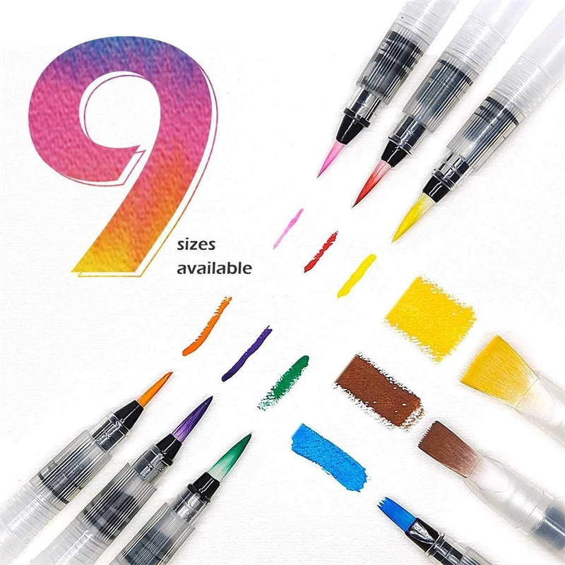 Watercolor Brush Pens 7/9/12pcs Set For Water Soluble Colored Pencil Aqua Brush Pen For Beginners