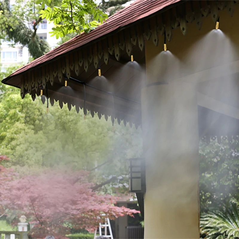 10-30M Outdoor Misting Cooling System 4/7PVC Garden Irrigation Watering Adjustable 1/4'' Brass Atomizer Nozzles Micro Sprinklers 5