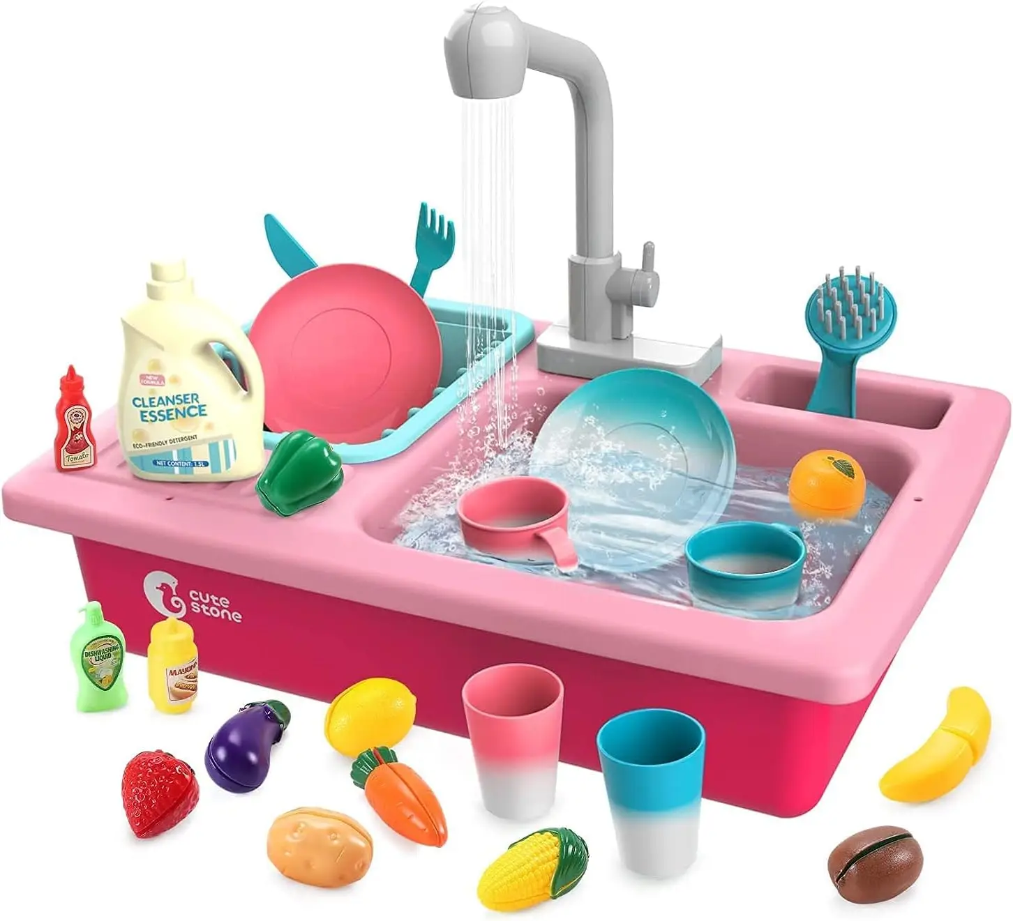 Cute Stone Sink Toy ， Upgraded Faucet, Kitchen Playset, Pool Floats, Kids Dishwasher Roleplay. 5