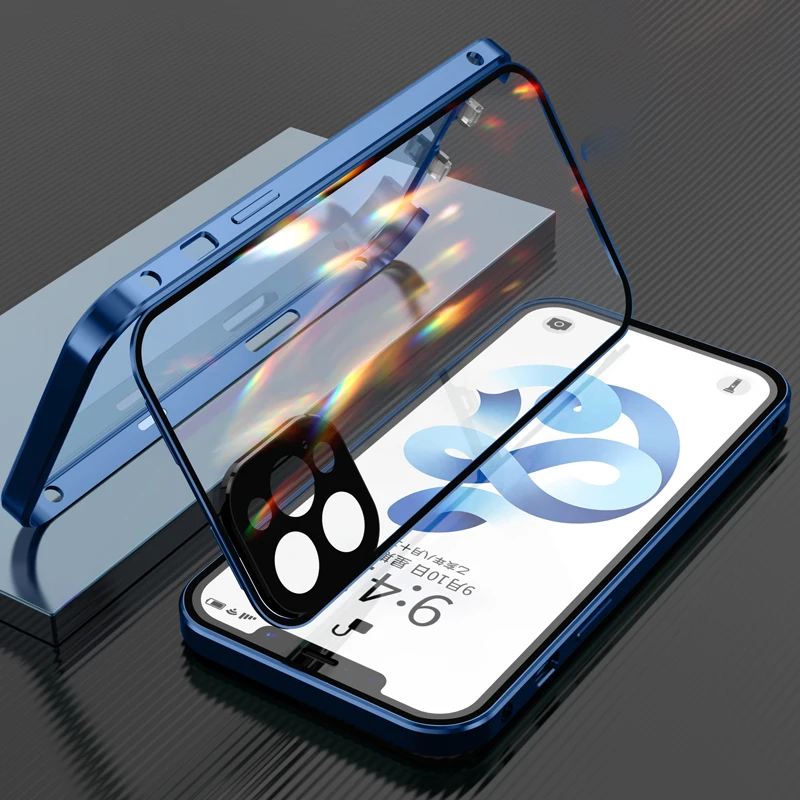 360 Full Protective Magnetic Case for iPhone 13 12 11 Pro XS Max X XR  Mini Double Sided Glass With Camera Lens Protection Cover cute iphone se cases iPhone 11 / XR
