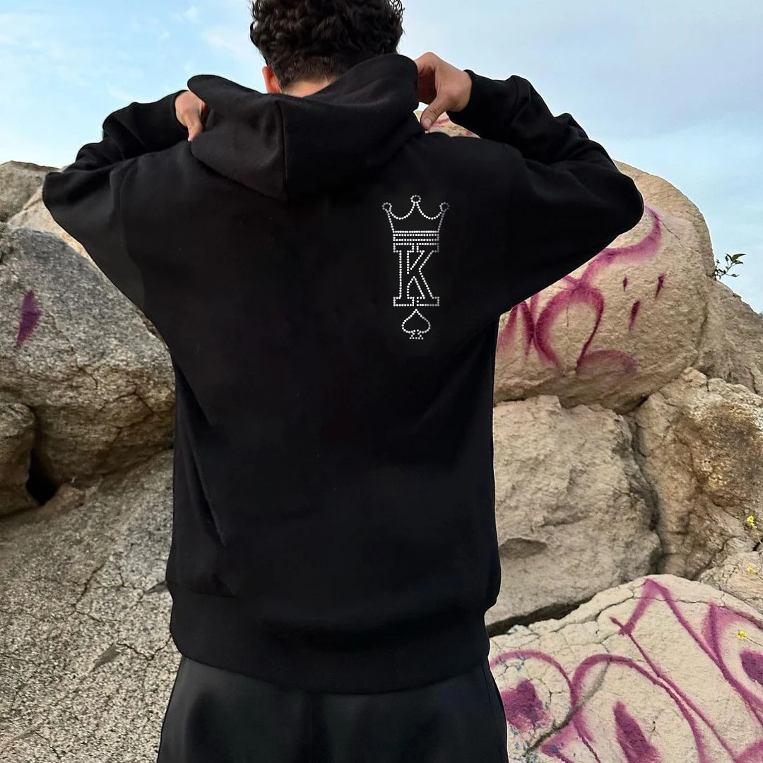 

Мужская свободная толстовка с капюшоном, черная толстовка с рисунком в виде короны, мужская повседневная теплая зимняя куртка, пальто, Женский пуловер унисекс