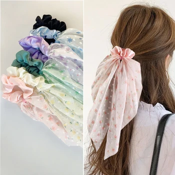 Elastico per capelli a nastro Scrunchie floreale Design con fiocco coreano per donna Styling coda di cavallo Elastico delicato Nessun danno