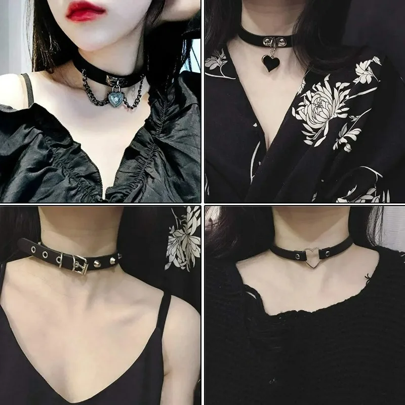 Gothic Choker Necklaces Women Girls Rivet Leather Rock Kpop Punk Collars Black Cool Collar velvet choker necklaces,metal choker necklace,lace choker necklaces,women jewelry