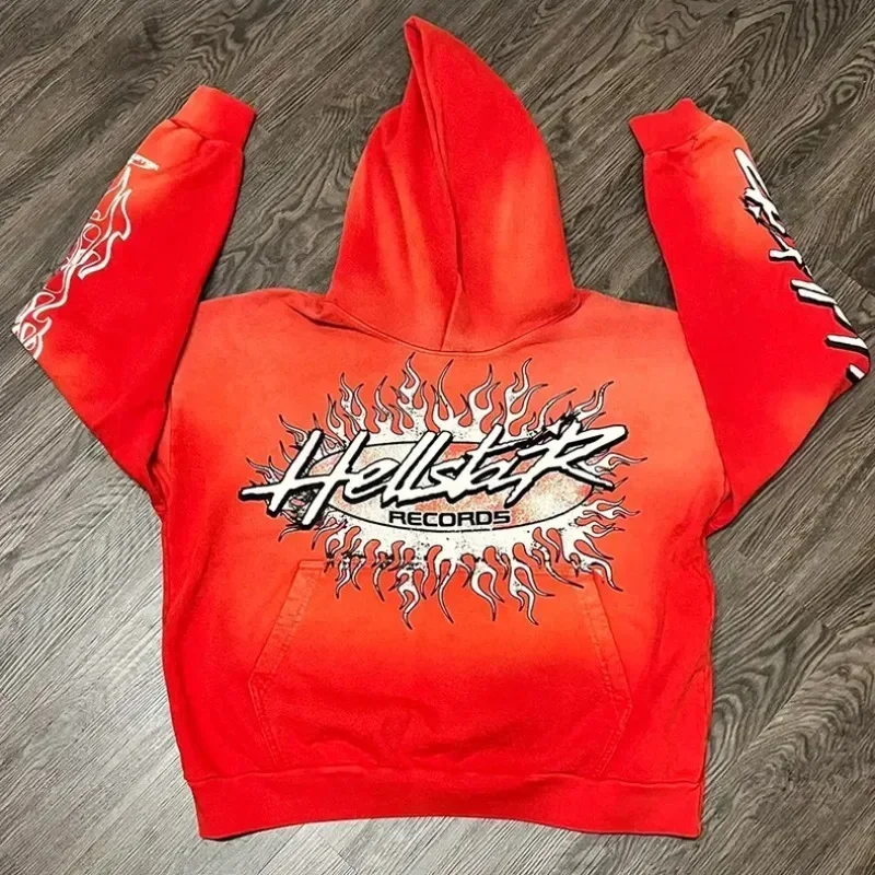 

2024ss Washed HELLSTAR Hooded Pullover Oversized Pure Cotton Men Women 1:1 Hellstar Hooded Red Sweatshirt Suits